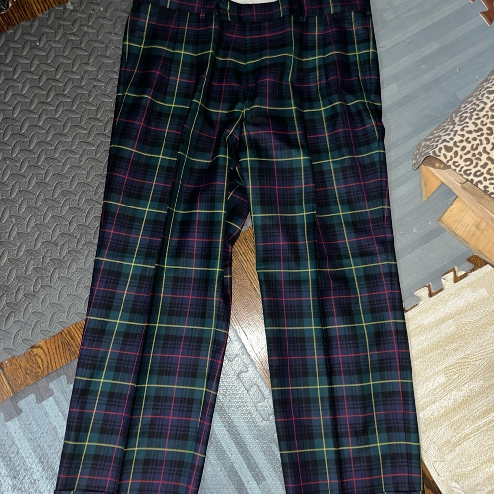 Paul Fredrick Multicolor Plaid Dress Pants, EUC, 36Wx27”L. Cuff, lined upper